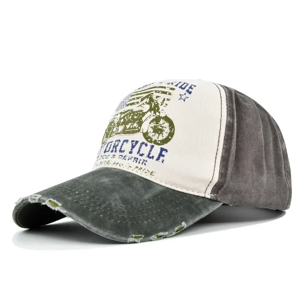 Green Motorcycle Print Baseball Cap