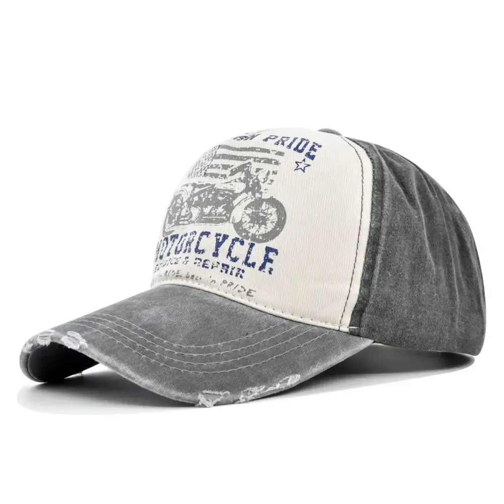Grey Motorcycle Print Baseball Cap