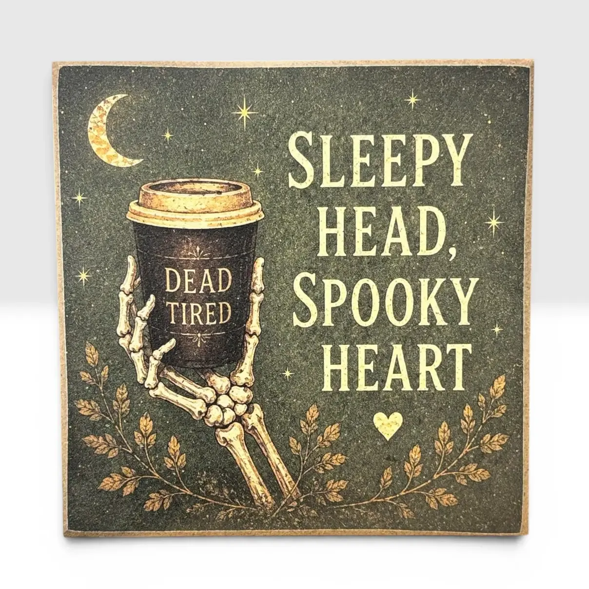 Sleepy Head Spooky Heart – Halloween 4x4 Wood Decor Print