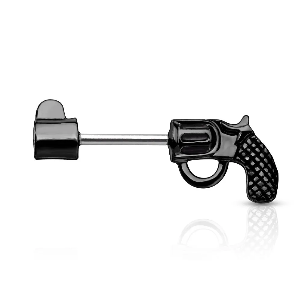 Black 14G 12mm Pair Revolver Gun Shaped Nipple Rings Shields Steel Barbells