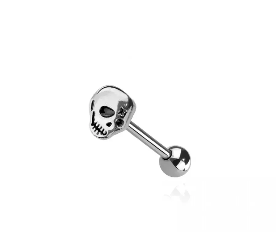 Skull Head 316L Surgical Steel Tongue Barbell 14G 1.6MM 5/8" Thickness