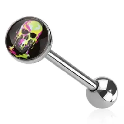 Epoxy Acrylic Melting Skull 316L Surgical Steel Tongue Barbell 14G 1.6mm 5/8" Thickness