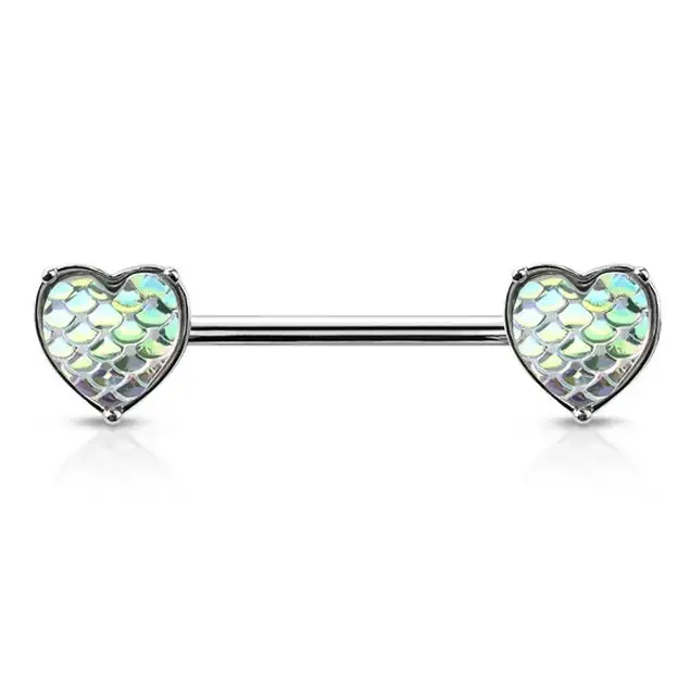 Mermaid Heart Ends 316L Surgical Steel Nipple Bar Pair 14G 1.6MM 9/16" Length
