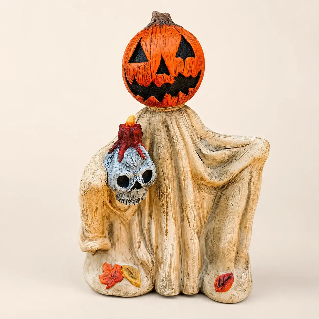 Halloween Pumpkin Skeleton Figurine Spooky Tabletop Decor
