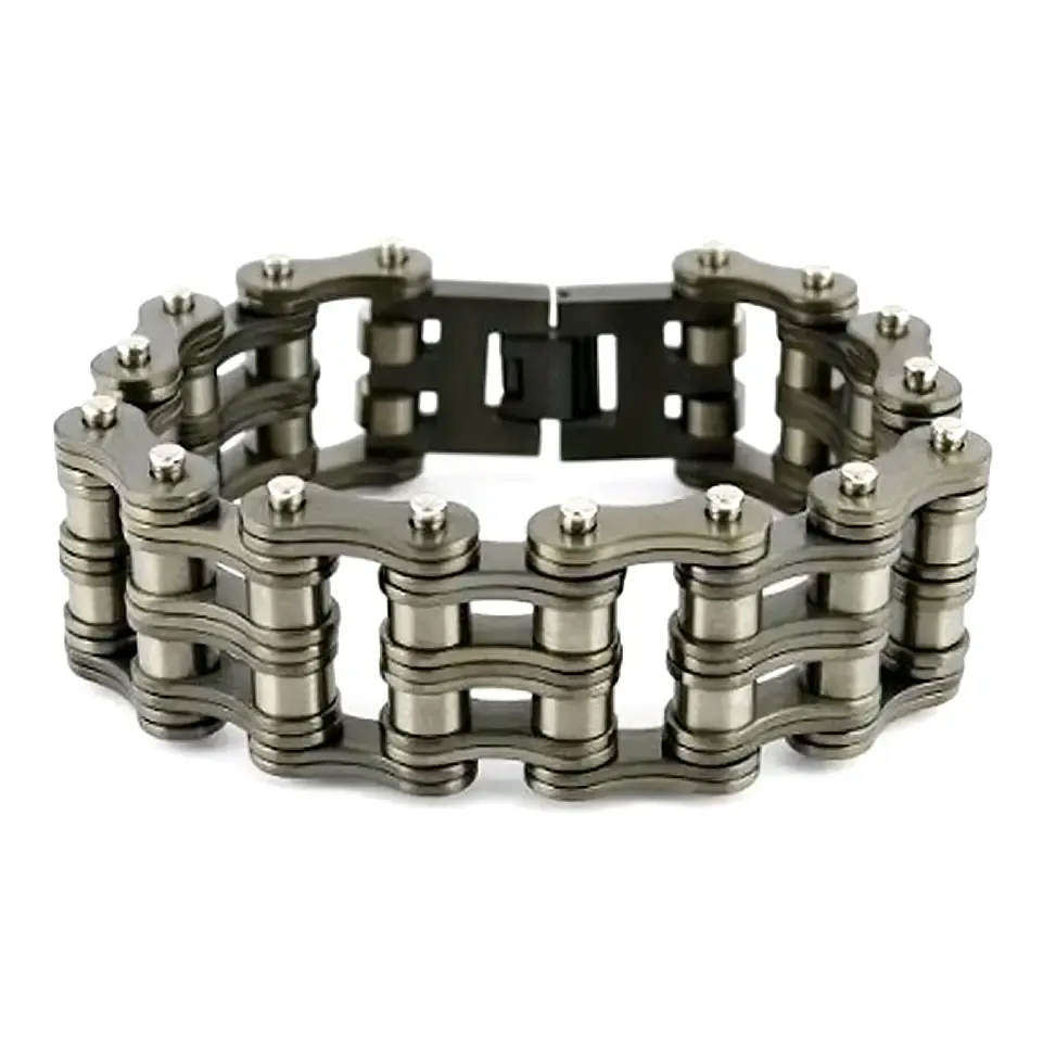 8.5" / 1" Wide All New Gunmetal Finish Stainless Steel Motorcycle Chain Bracelet