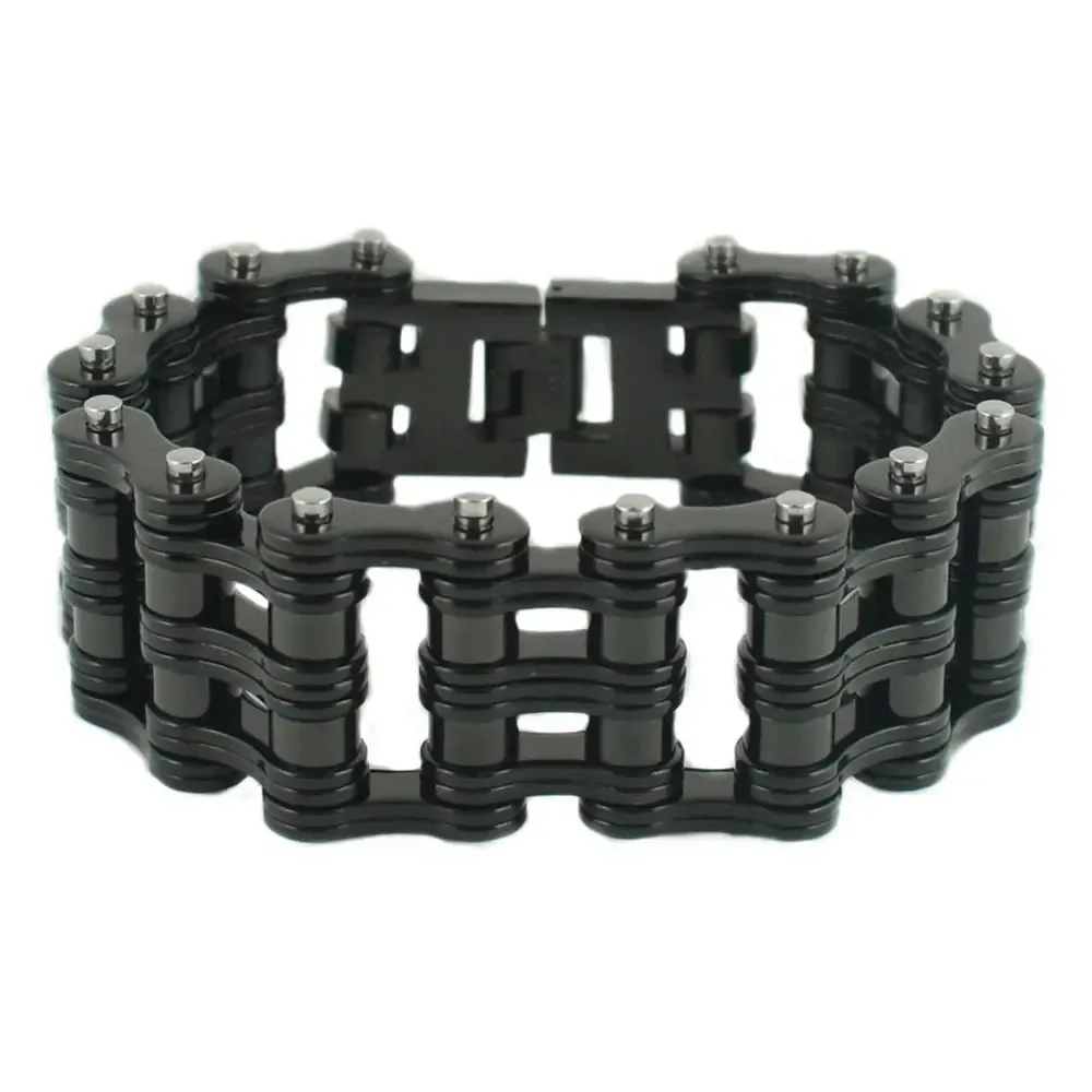 9" All Black 1" Wide Unisex Stainless Steel Motorcycle Chain Bracelet
