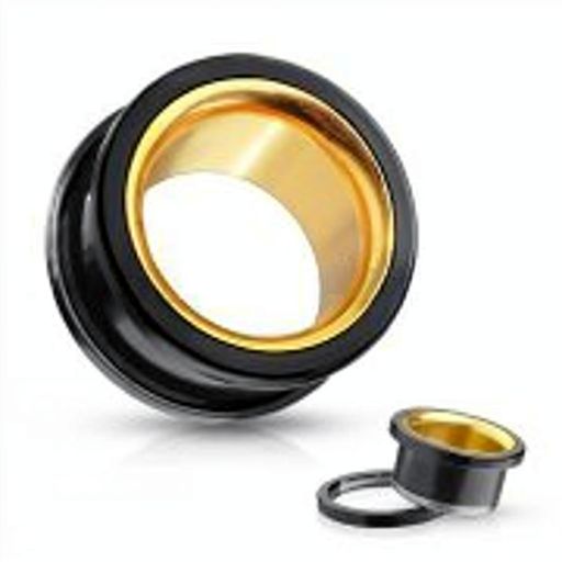 3/4" 19mm Black With Gold Interior 316L Surgical Steel Screw Fit Double Flared Tunnels