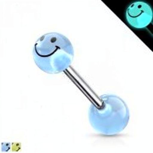 Blue Smile Printed Glow In The Dark Tongue Ball Barbell 14G
