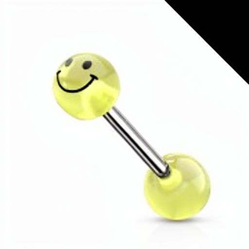 Yellow Smile Printed Glow In The Dark Ball Barbell 14G