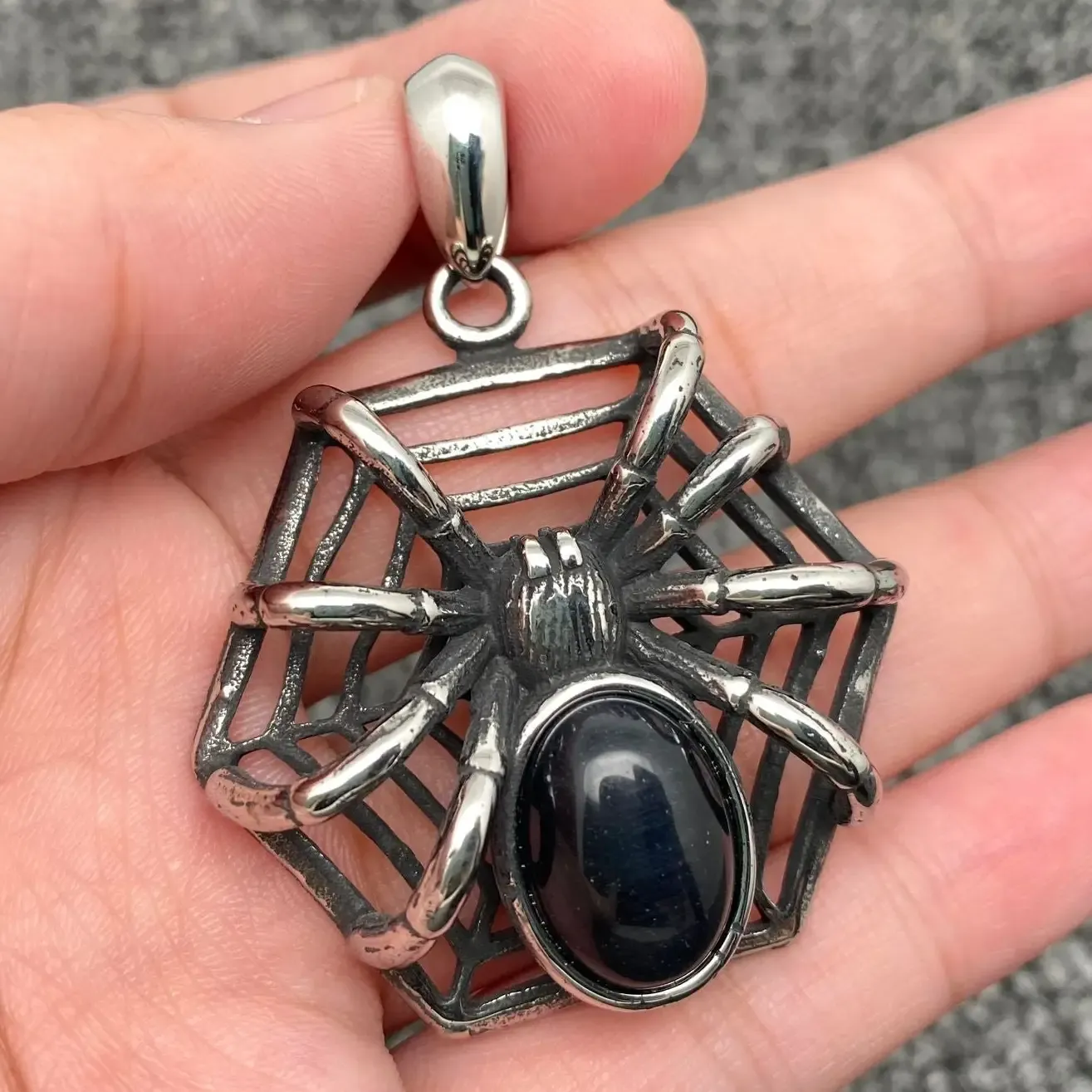 Spider On the Spider Web Stainless Steel Pendant