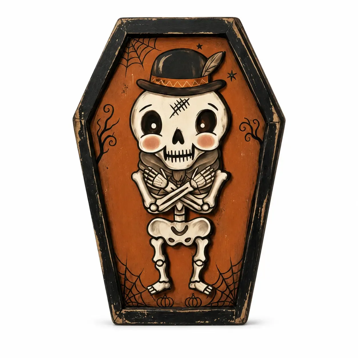 Halloween Wooden Coffin Skull Tabletop Decoration