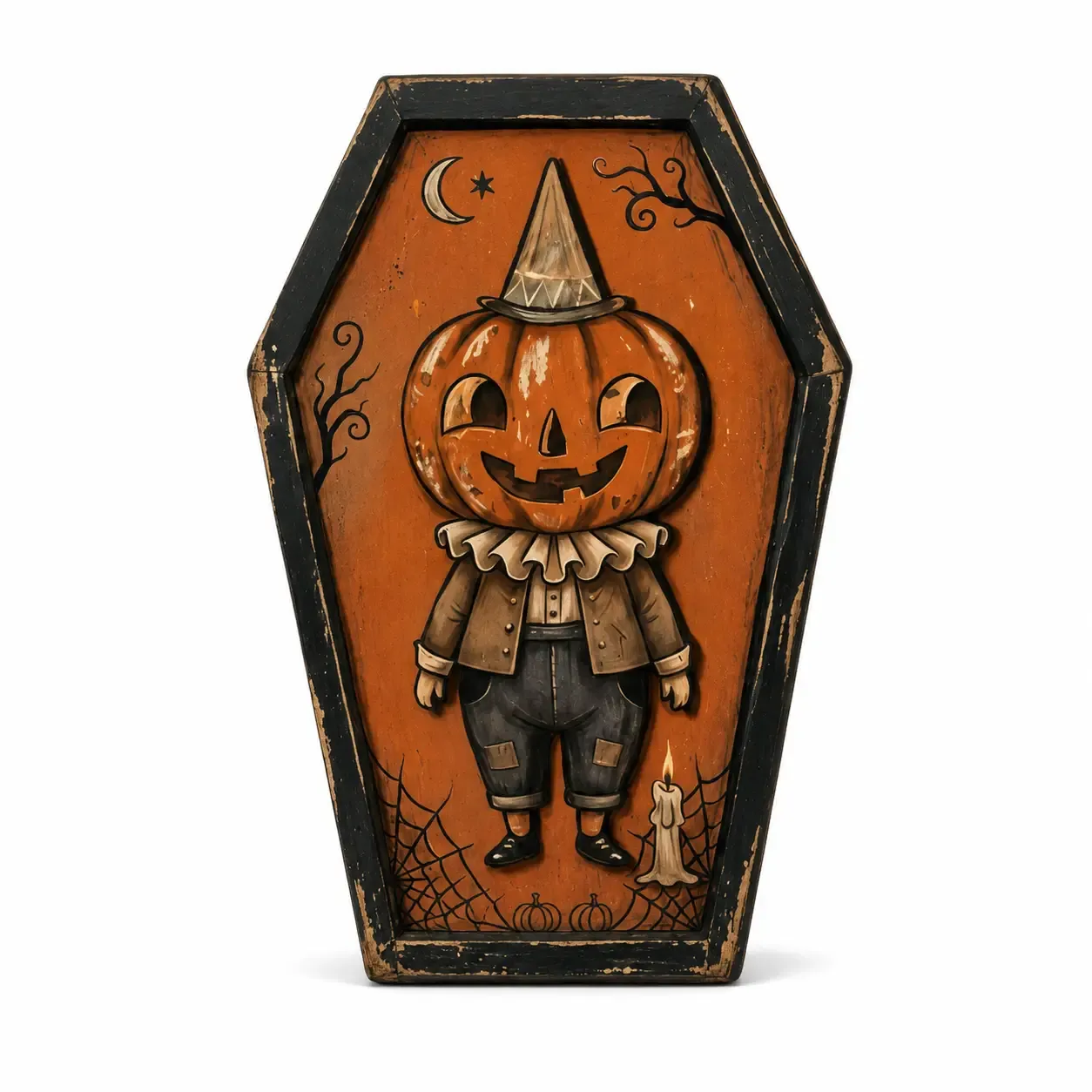 Halloween Wooden Coffin Pumpkin Tabletop Decoration