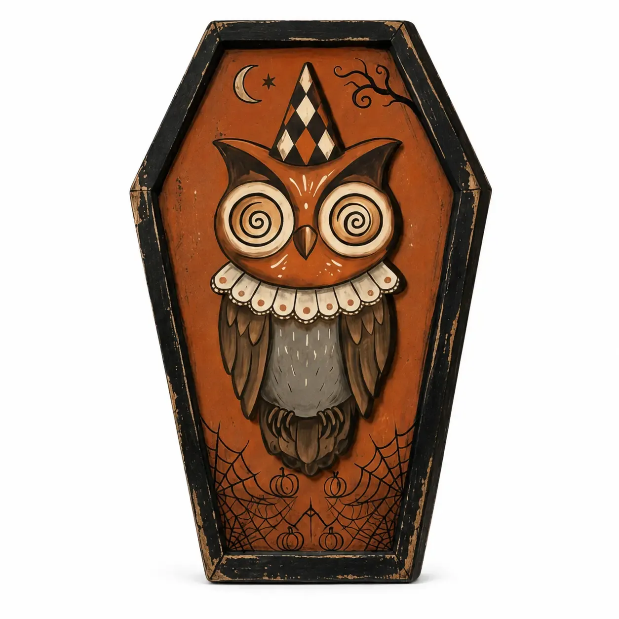 Halloween Wooden Coffin Owl Tabletop Decoration
