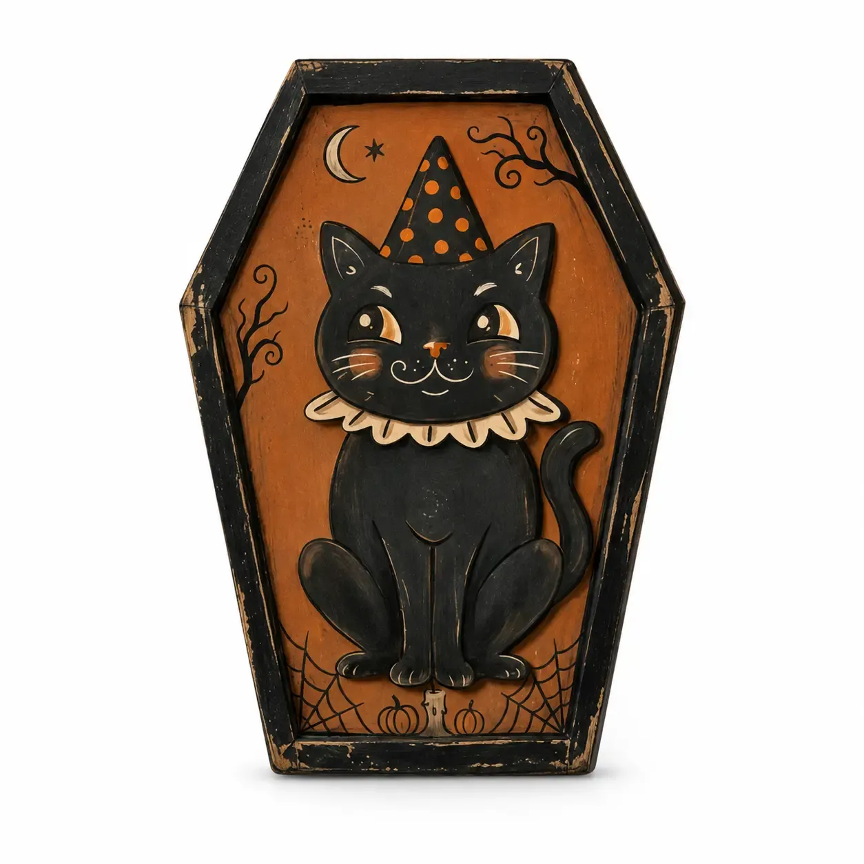 Halloween Wooden Coffin Cat Tabletop Decoration