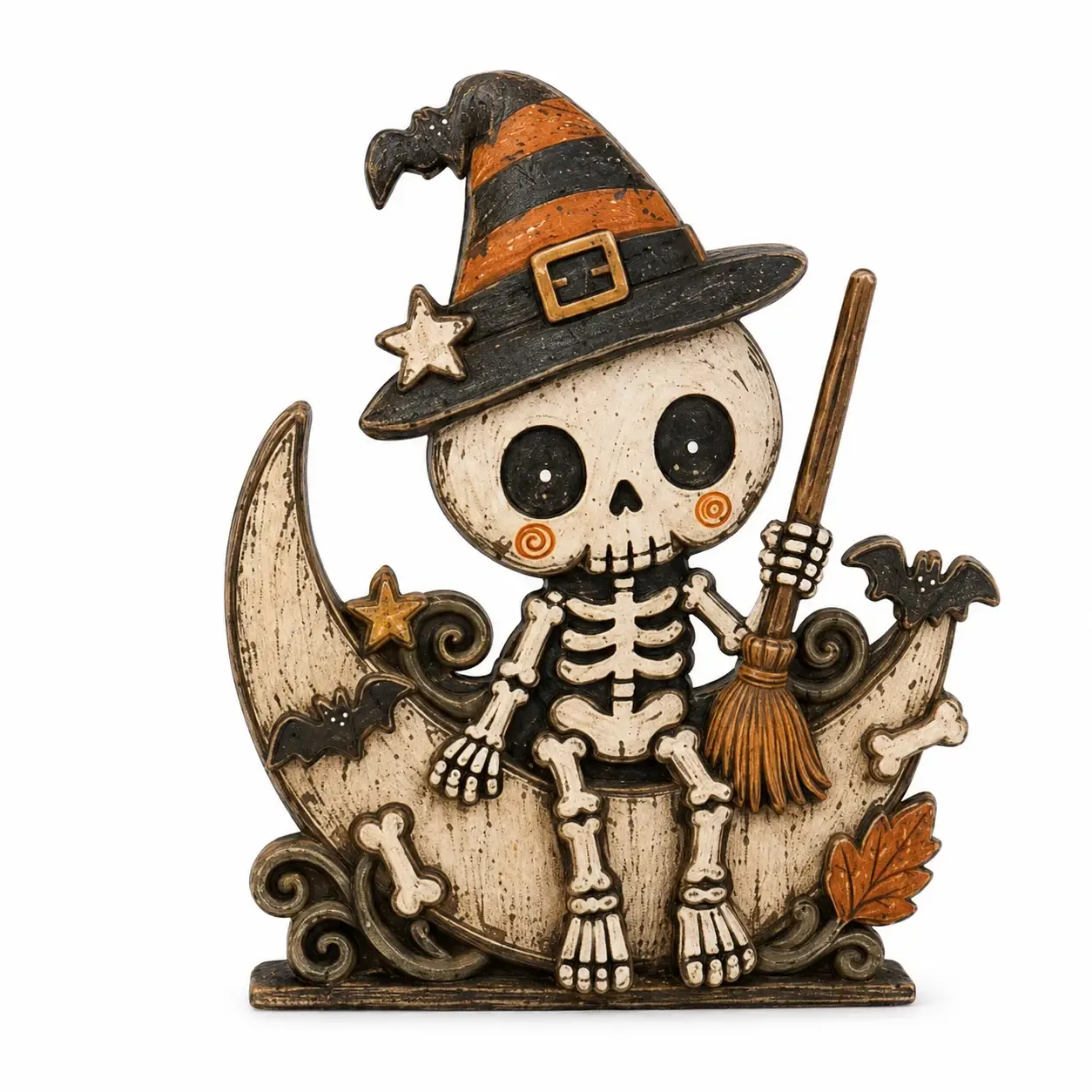 Halloween Wooden Table Decor Skeleton Moon Display
