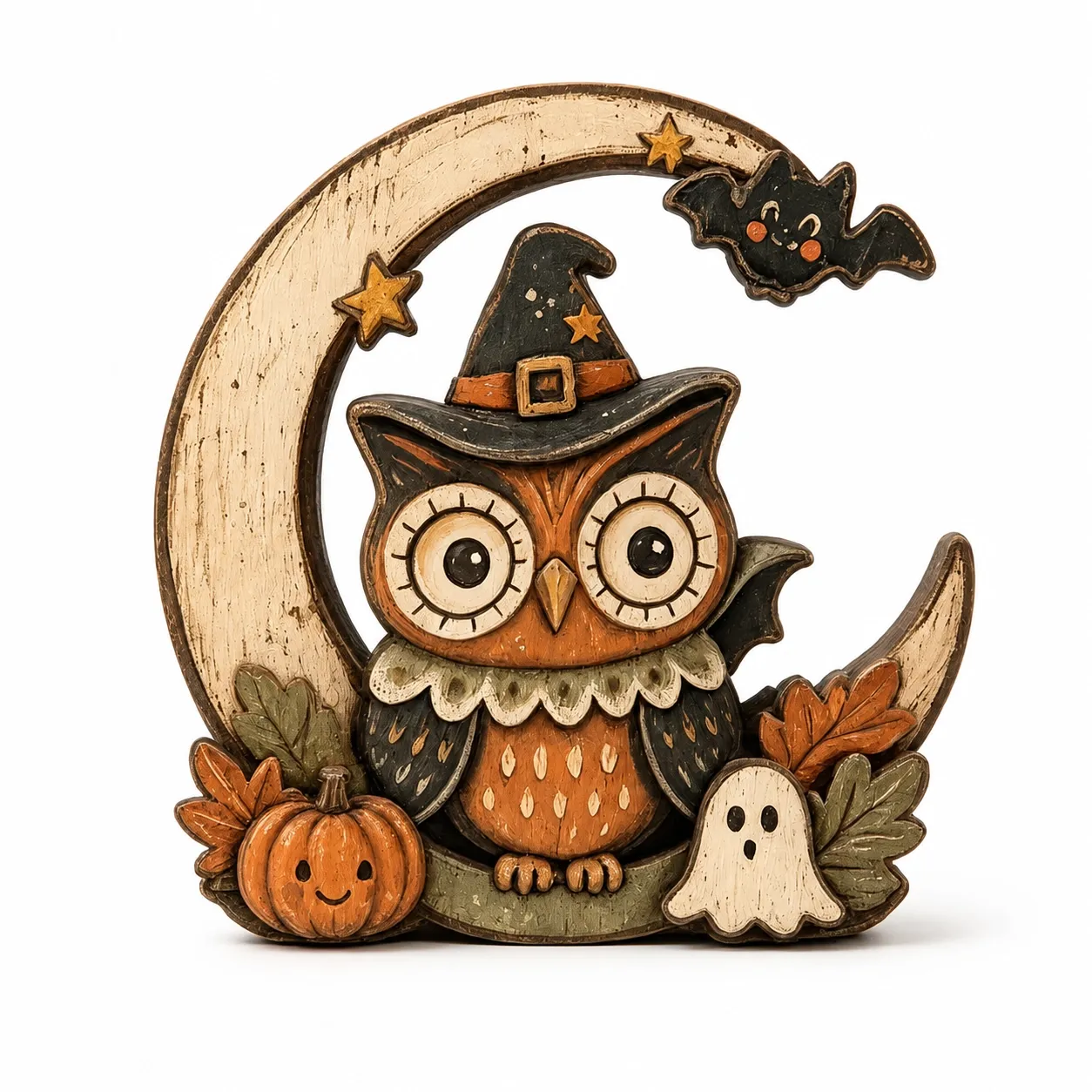 Halloween Wooden Table Decor Owl Moon  Display