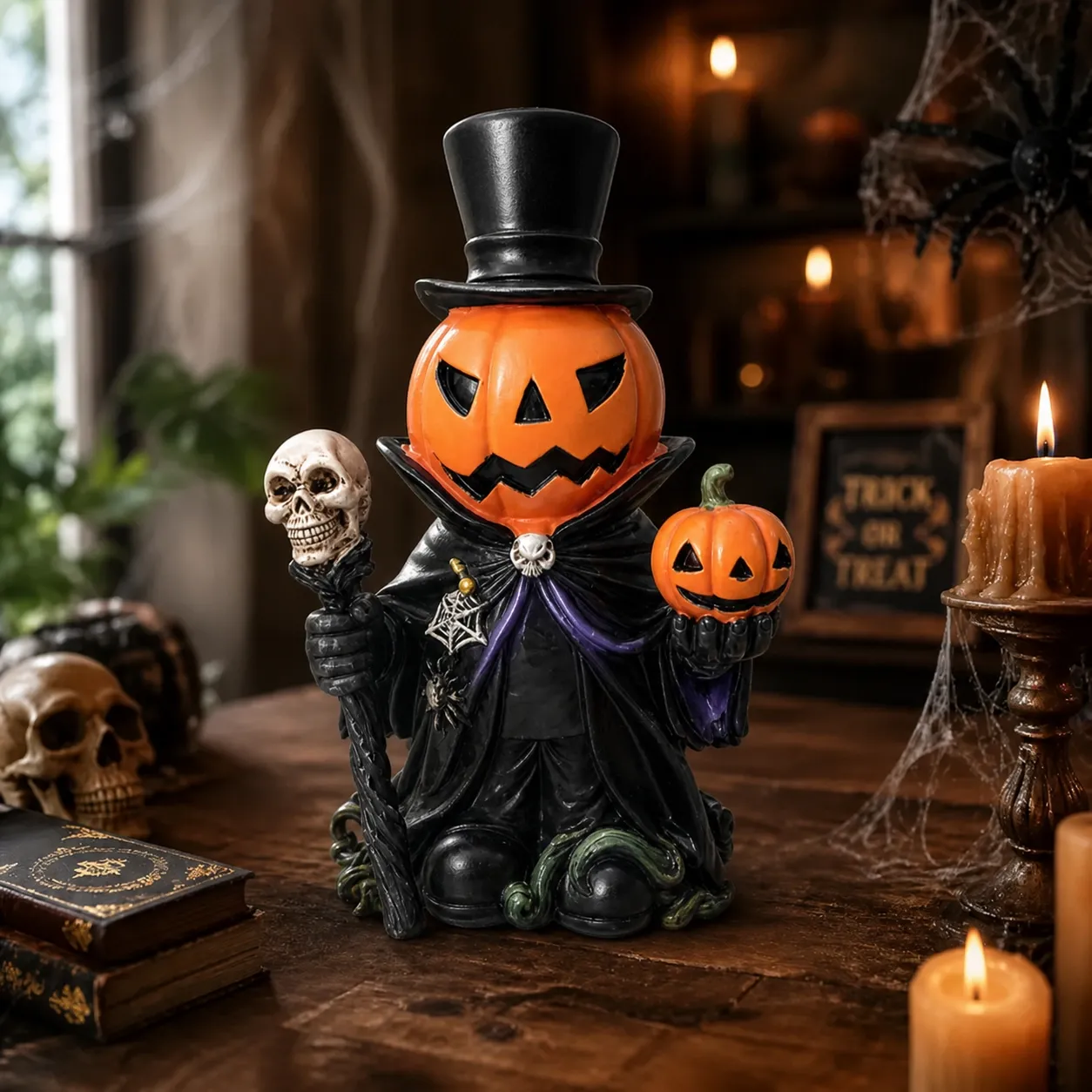 Halloween Pumpkin Lantern Figurine Resin Tabletop Decor