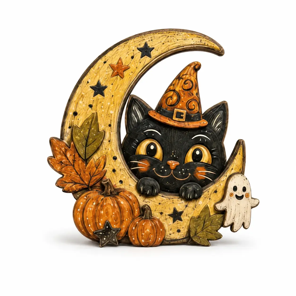 Halloween Wooden Table Decor Cat Moon Display