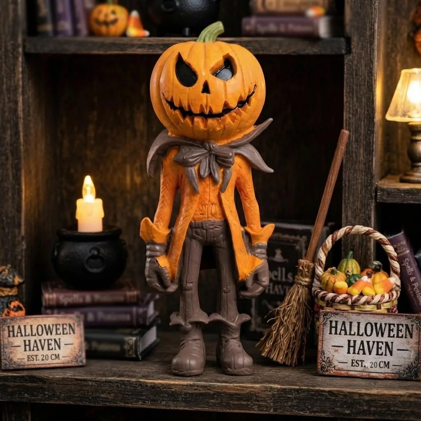 Halloween Pumpkin Man Figurine Resin Tabletop Decor