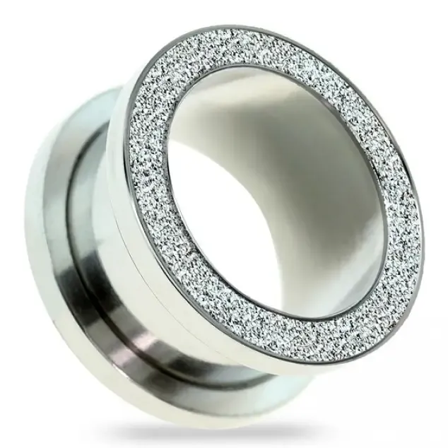 8G 3mm Silver Sand Blast Top Screw Fit Tunnel