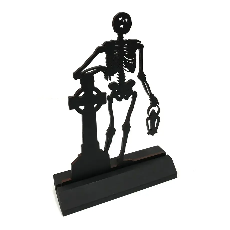 Skeleton At Grave Wood Silhouette Tabletop Decor