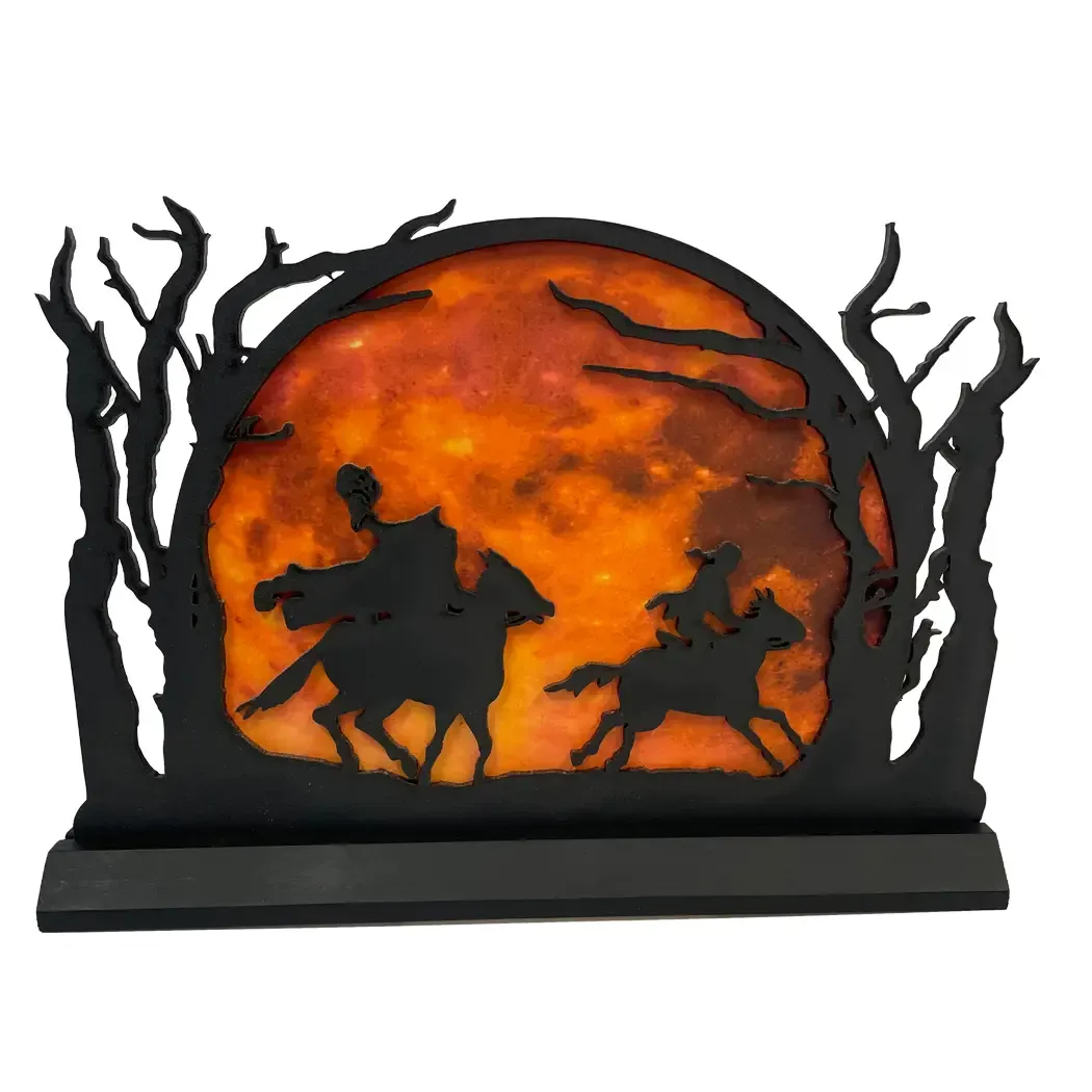 Headless Horseman Moon Scene Wood Tabletop Silhouette, 11"