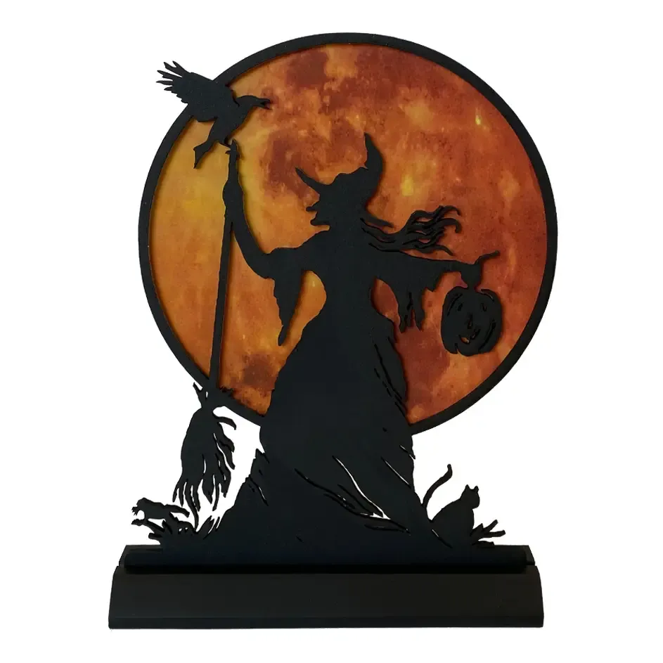 Wicked Witch with Moon Silhouette Halloween Decoration
