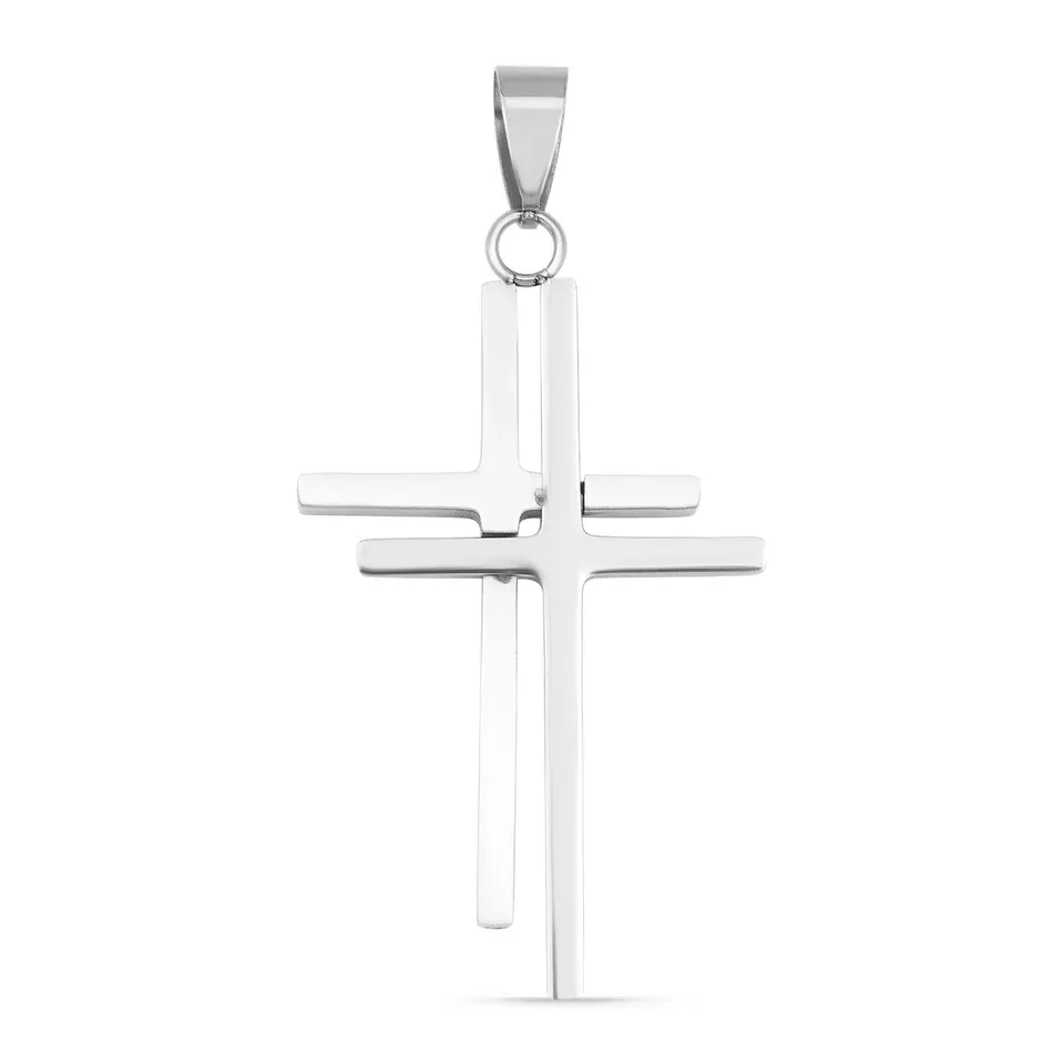 Stainless Steel Double Cross Pendant Stainless Steel Rounded Box Chain 26"