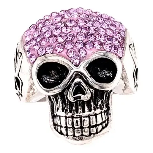 Skull with Tiny Lilac Purple Accent Cz Stones Stainless Steel Ring