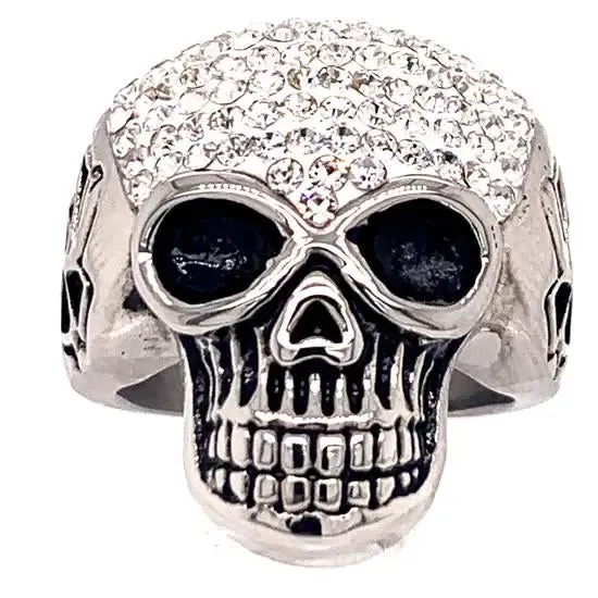 Skull with Tiny Clear Accent Cz Stones Stainless Steel Ring