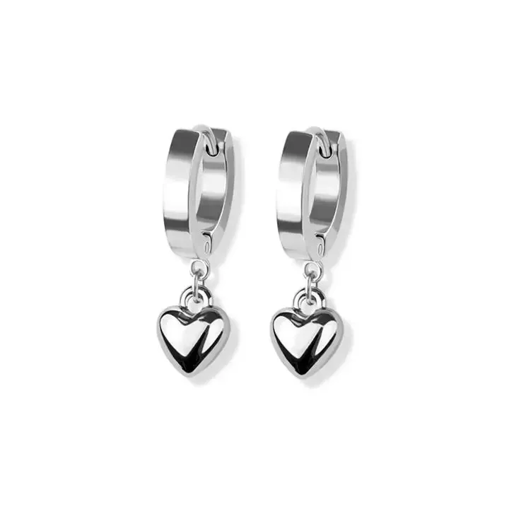 Pair of 316L Stainless Steel Huggie/Hoop Earrings With Heart
