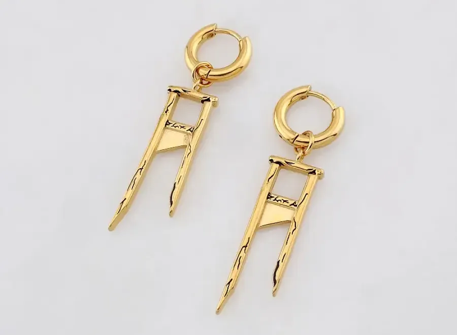 Pair of  Gold Guillotine Punk Gothic 316L Surgical Steel Earrings