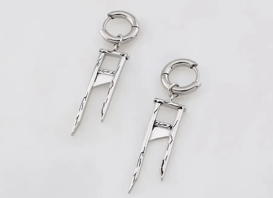 Pair of Chic Guillotine Punk Gothic 316L Surgical Steel Earrings