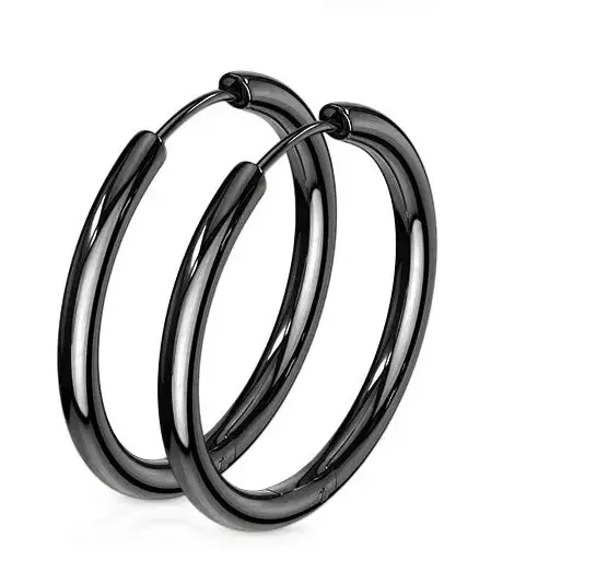 Black 20mm 316L Stainless Steel Hinge Action 20g Seamless Hoop Earrings