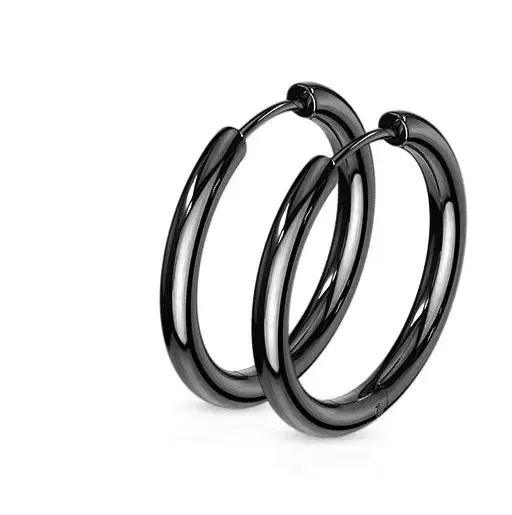 Black 16mm 316L Stainless Steel Hinge Action 20g Seamless Hoop Earrings