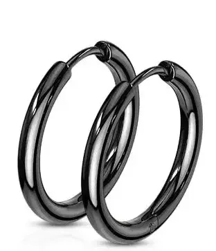Black 12mm 316L Stainless Steel Hinge Action 20g Seamless Hoop Earrings