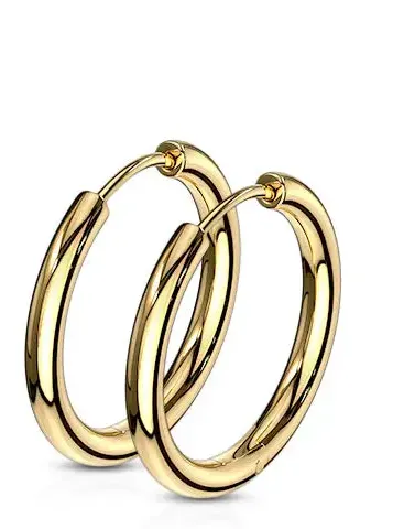 18k Gold 14mm 316L Stainless Steel Hinge Action 20g Seamless Hoop Earrings
