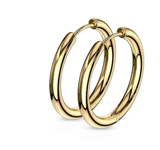 18k Gold 20mm 316L Stainless Steel Hinge Action 20g Seamless Hoop Earrings