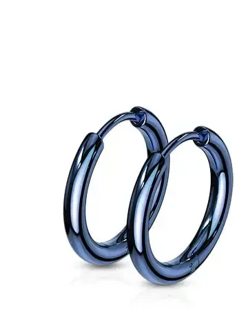 Blue 10mm 316L Stainless Steel Hinge Action 20g Seamless Hoop Earrings