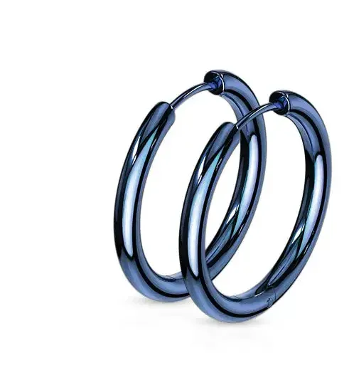 Blue 12mm 316L Stainless Steel Hinge Action 20g Seamless Hoop Earrings