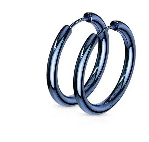 Blue 16mm 316L Stainless Steel Hinge Action 20g Seamless Hoop Earrings