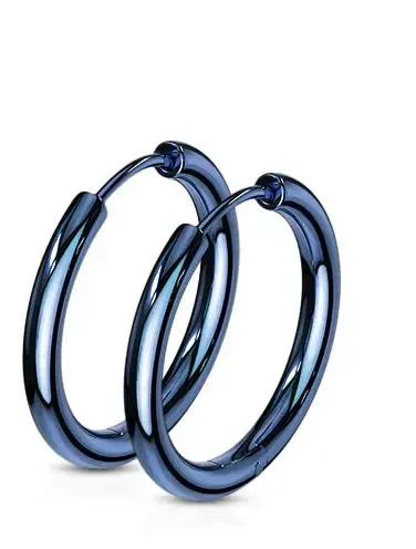 Blue 14mm 316L Stainless Steel Hinge Action 20g Seamless Hoop Earrings