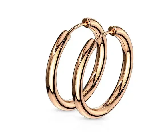 Rose Gold 16mm 316L Stainless Steel Hinge Action 20g Seamless Hoop Earrings
