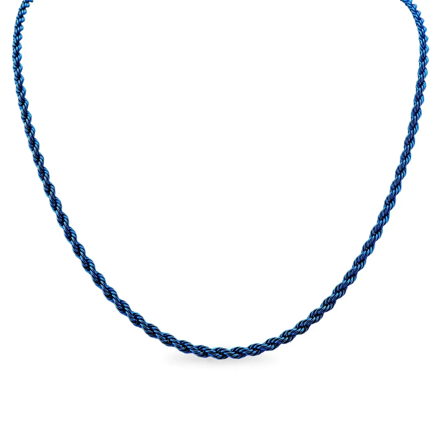 24" 4mm Stainless Steel Blue Rope Chain Necklace