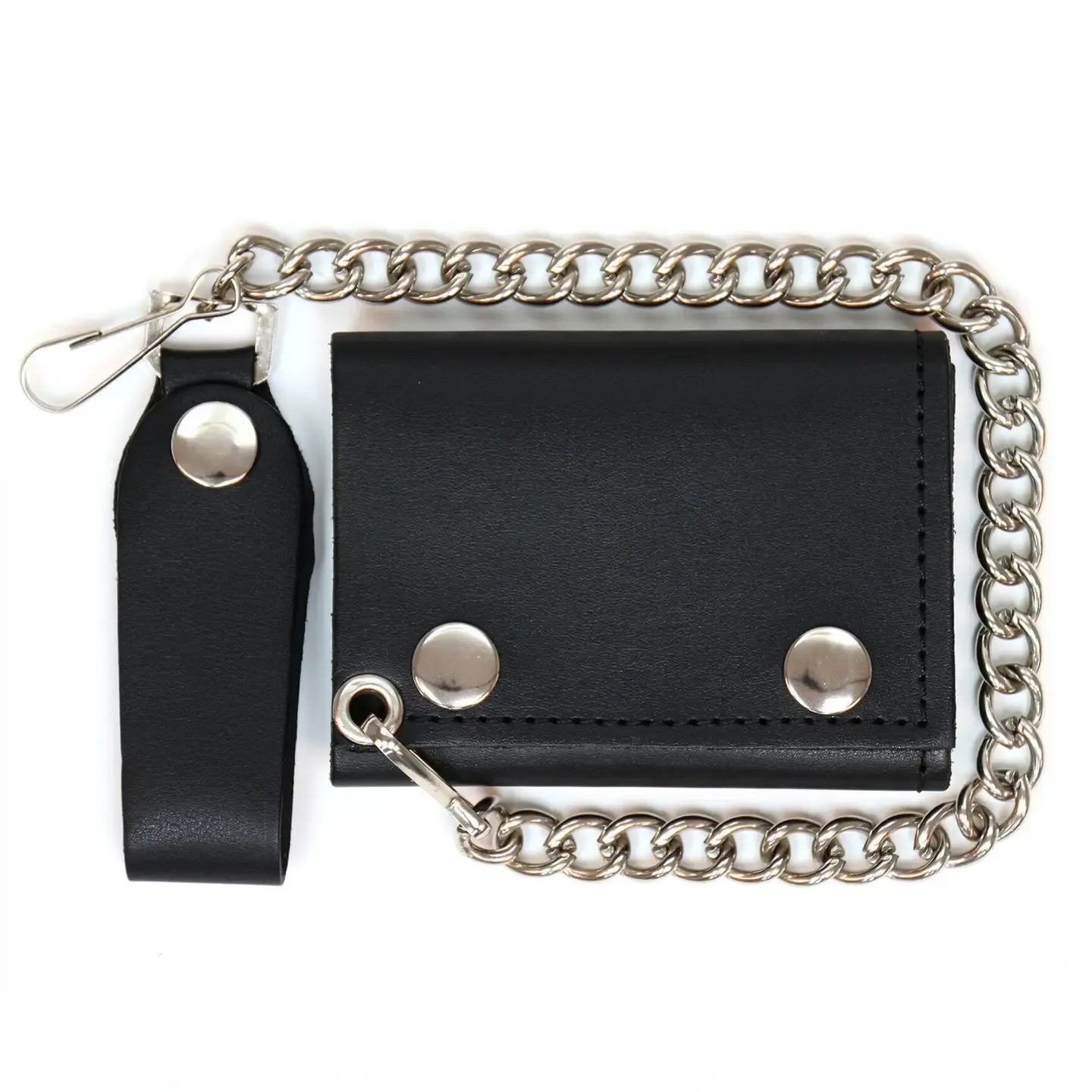 Classic Black Leather Wallet with Chain