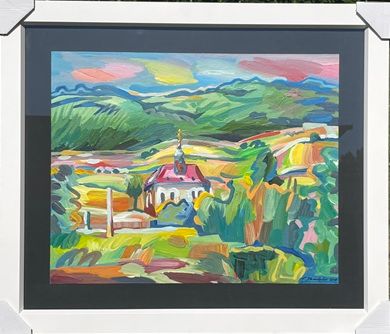 BLICK ZUR PILLNITZER WEINBERGSKIRCHE Acryl auf Karton, Originalgemälde BLICK ZUR PILLNITZER WEINBERGSKIRCHE Acryl auf Karton, Originalgemälde