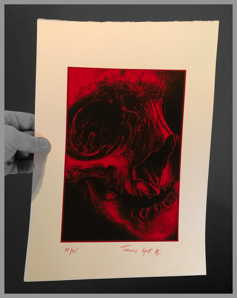 Red skull on Creme Paper
