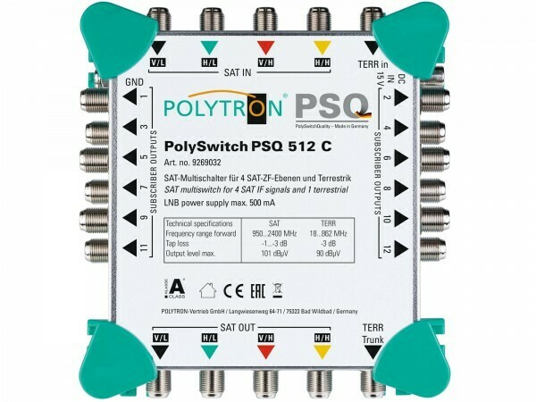 PSQ 516 C / Kaskaden-Multischalter PSQ-Serie 5 IN, 16 Teilnehmer, F-Anschlüsse.