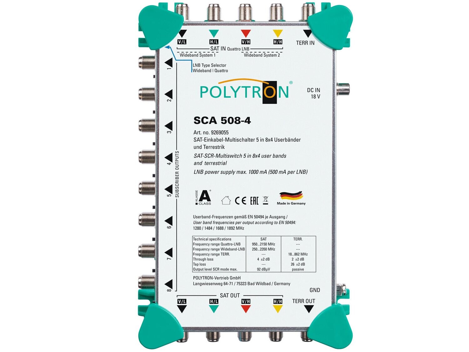 SCA 508-4 SAT-Einkabel-Multischalter, kaskadierbar mit Unicable-Protokoll