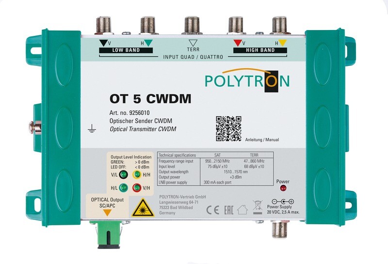 OT 5 CWDM Optischer Sender, 4x SAT, 1x Terr., SC/APC-Anschluss